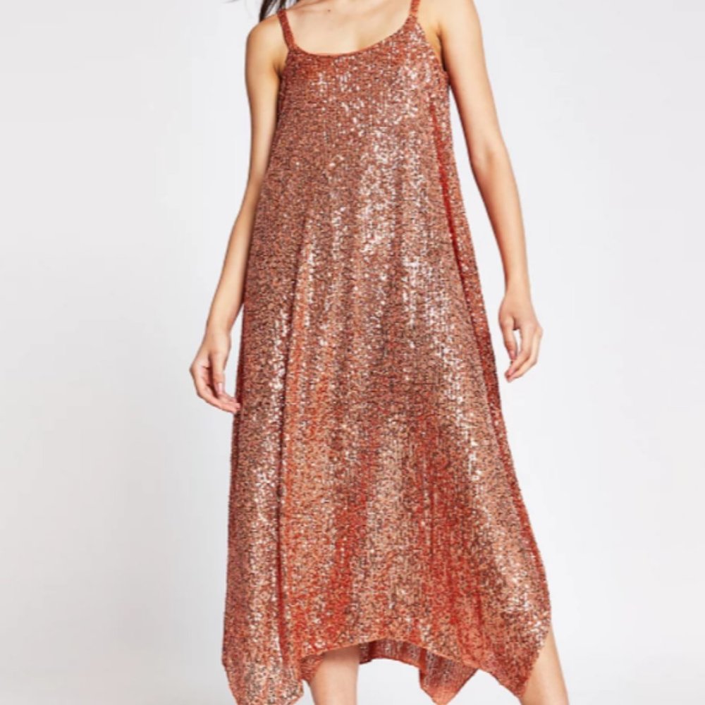 Rust/Pink Long Sequin Cami Dress